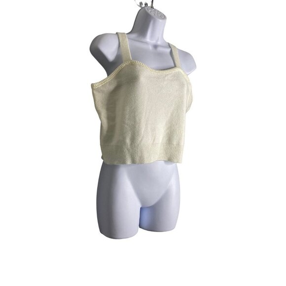 BP Womens Cable Tank Top‎ Ivory Fitted Ribbed Hem Scoop Neck Sleeveless Sz Large - Picture 2 of 5